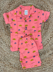 Boys shorts -Baby Bunny Print Shirts Set dark pink color