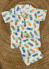 Boys shorts - Baby Bunny Print Shirt Set white color base multicolor print