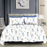 King size Full Bedspread - White Base Navy Blue Leaf
