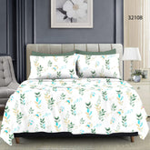 King size Full Bedspread - White Base Sky Blue Leaf