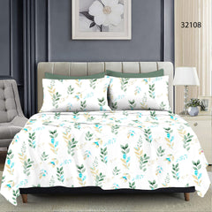 King size Full Bedspread - White Base Sky Blue Leaf