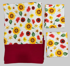 King Size Border Bedspread - white base flowers & red border