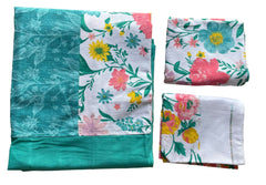 King Size Border Bedspread - white base Flowers blue border