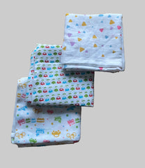 Big Muslin Towels - white base toy& flowers print (Combo Pack of 3)