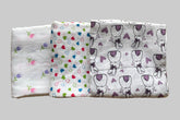 Big Muslin Towels - white base flowers heart animal print (Combo Pack of 3)