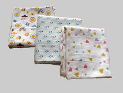 Big Muslin Towels - Rainbow, flowers and print (Combo Pack of 3)
