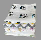 Big Muslin Towels - panda, animal, zigzag print (combo pack 4)