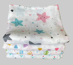 Big Muslin Towels - Start, toy, flowers print (Combo Pack of 4)