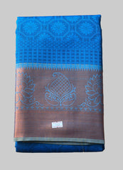 Saree - blue Silk Saree with Copper Zari Border