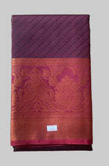 Saree - maroon Silk Saree with Copper Zari Border