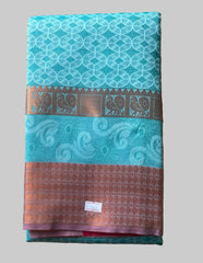 Saree - sky blue Silk Saree with Copper Zari Border