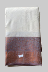 Saree - white Silk Saree with Copper Zari Border