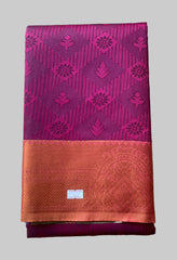 Saree - maroon Silk Saree with Copper Zari Border