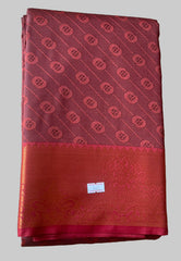 Saree - maroon Silk Saree with Copper Zari Border