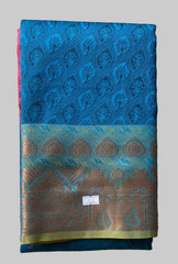 Saree - blue Silk Saree with Copper Zari Border