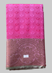 Saree - Pink Silk Saree with Copper Zari Border