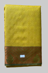 Saree - Yellow Silk Saree with Copper Zari Border