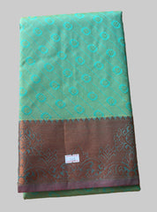 Saree - Green Silk Saree with Copper Zari Border