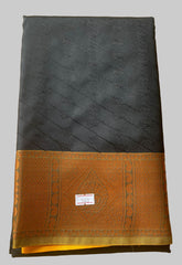 Saree - Block Silk Saree with Copper Zari Border