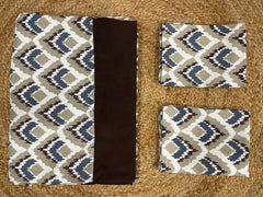 king size border bedspread - Brown with dusty blue zigzag