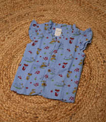 Girls top - blue base flower print