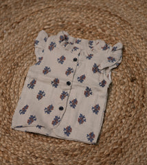 Girls top - Light brown base flower print