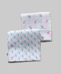 Big Muslin Towels - white base flowers print (Combo Pack of 2)
