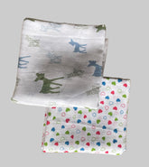 Big Muslin Towels - white heart and animal (Combo Pack of 2)