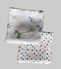 Big Muslin Towels - white heart and animal (Combo Pack of 2)