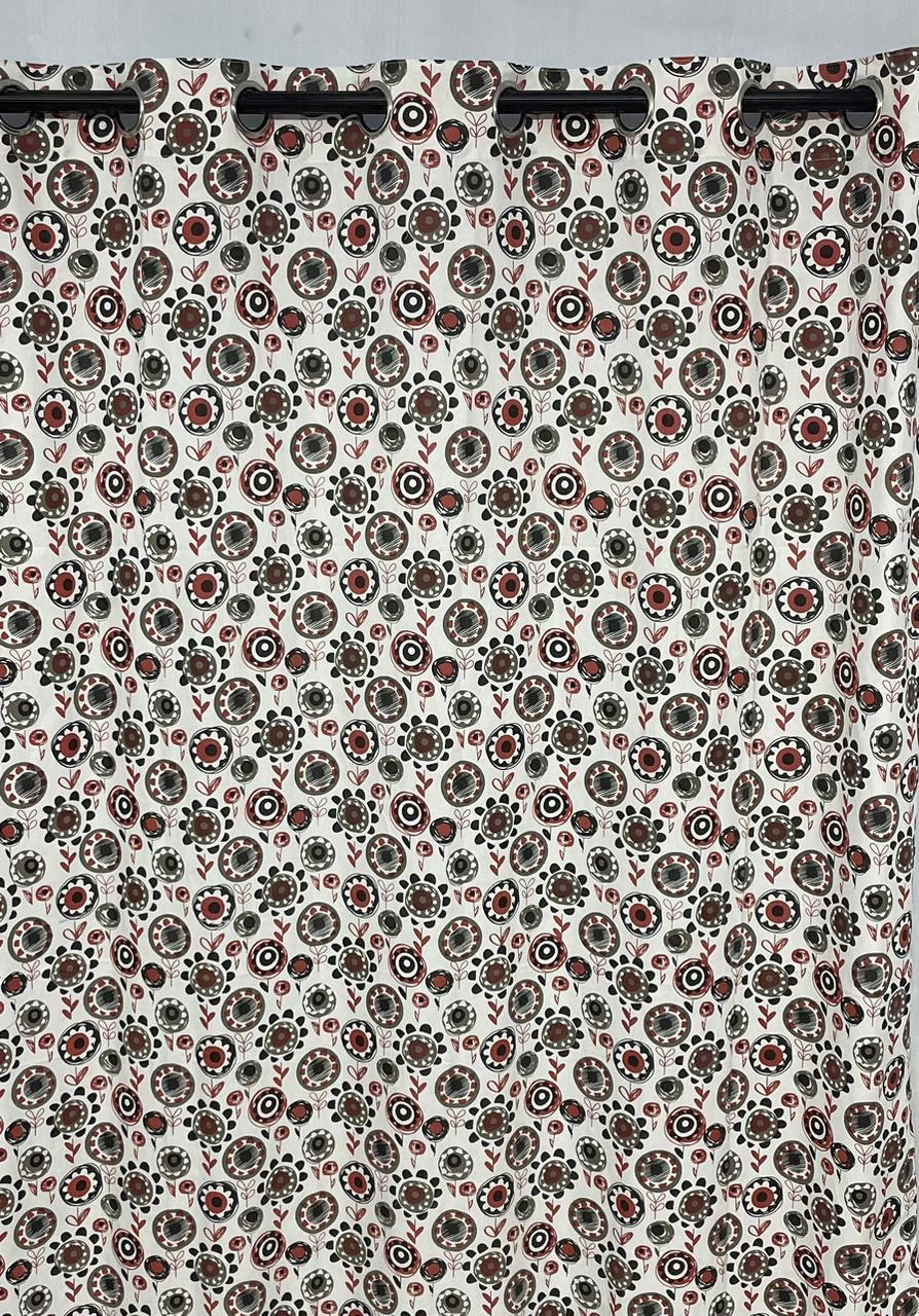 Cotton Door Curtain - Black & Gray & Brown Circle Flower