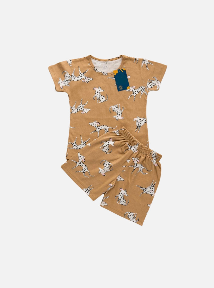 Girls T-Shirt shorts set-Dalmation Dog Brown