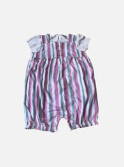Kids Dungaree Set - Pink Violet Stripes White T-Shirt
