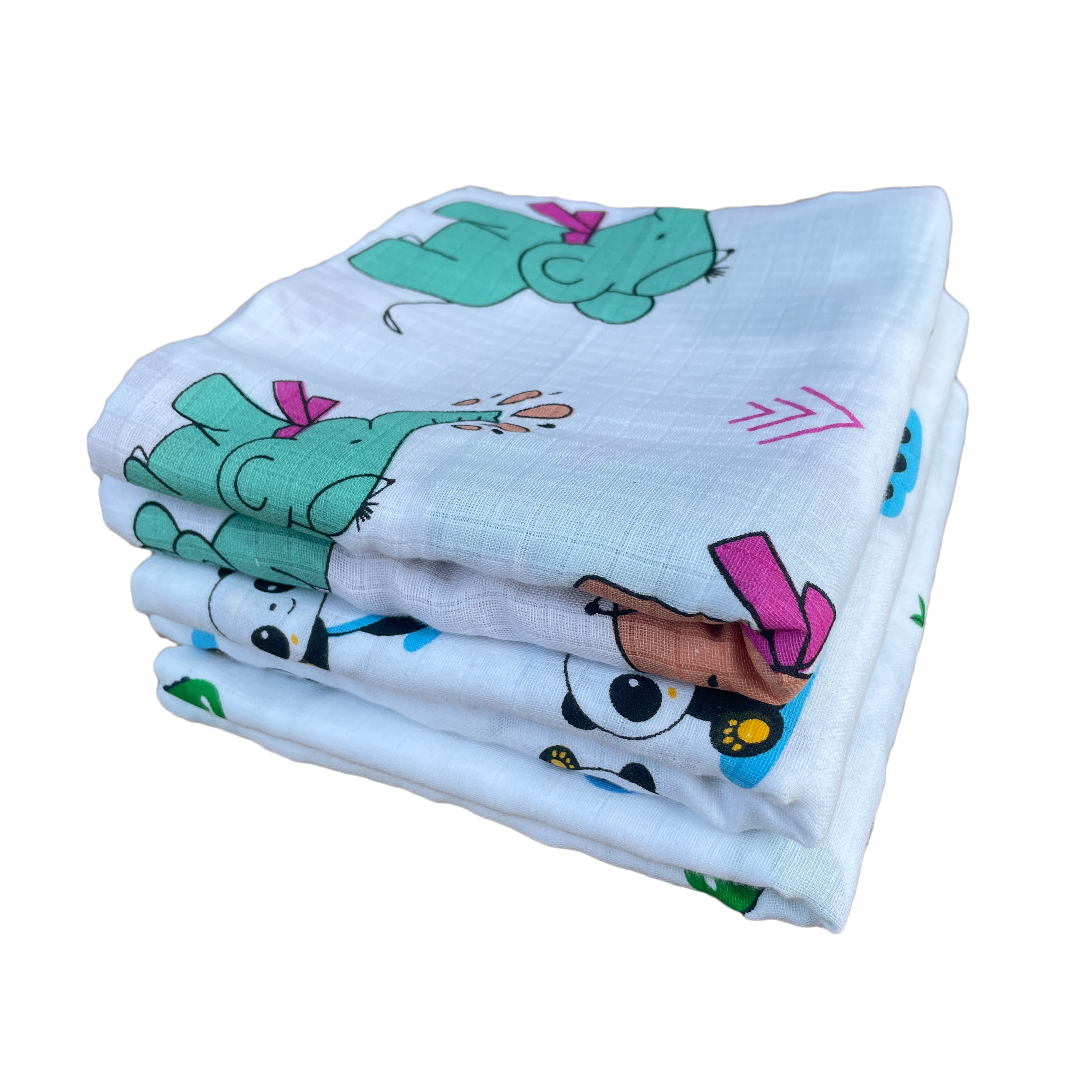 Big Muslin Towels - Elephant, Panda & Dino's (Combo Pack of 3)