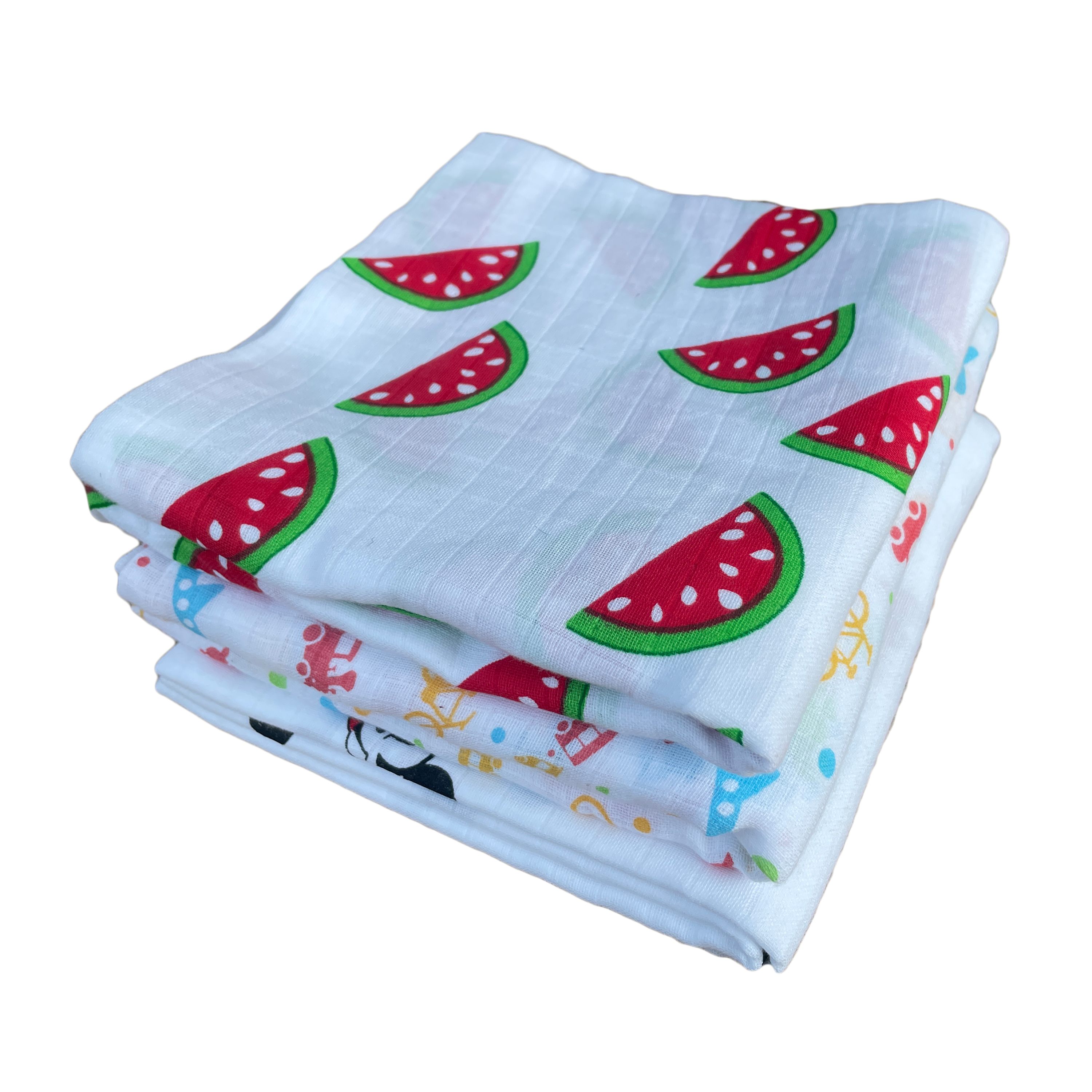 Big Muslin Towels - Watermelon, Train Toys & Mickey (Combo Pack of 3)