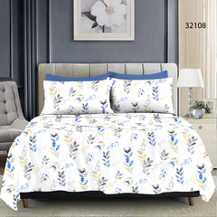 King size Full Bedspread - White Base Navy Blue Leaf