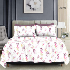 Queen Size Full Bedspread - White Base Pink Leaf