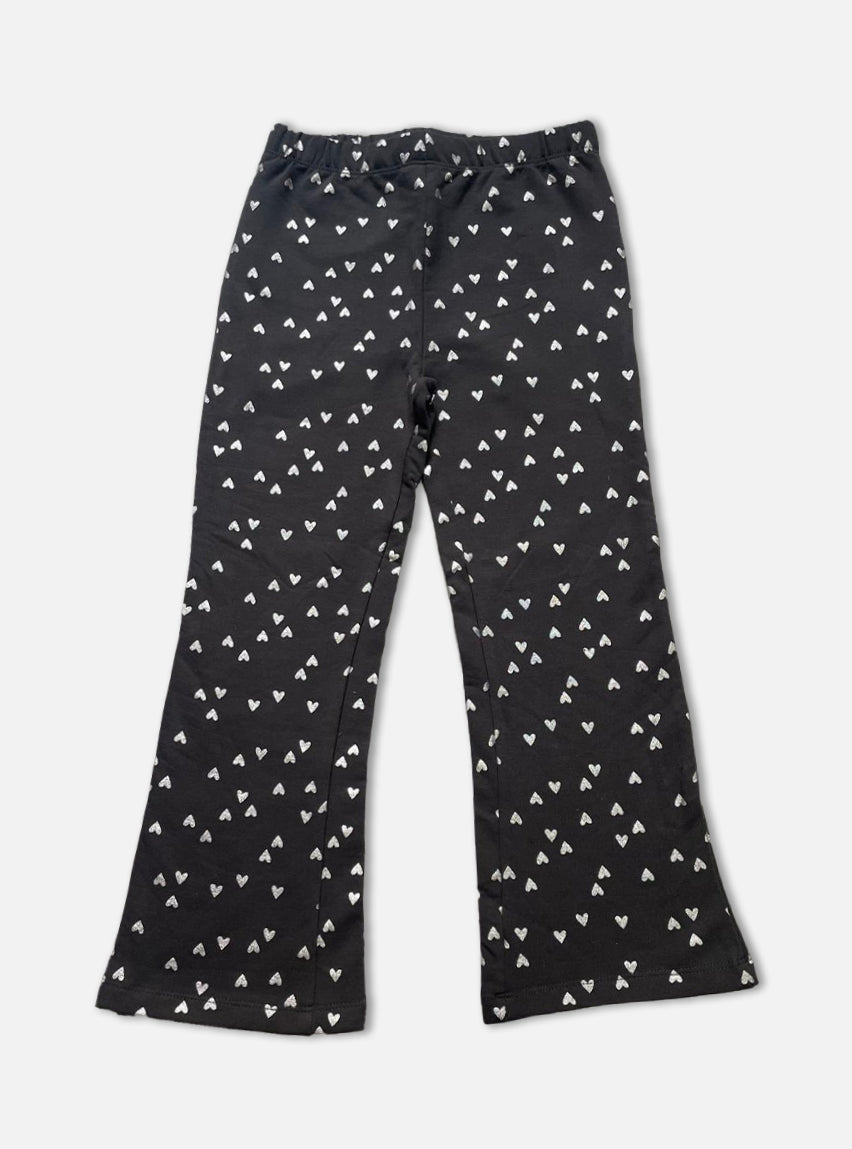 Bell Bottom Pant - Black colour silver Hearts