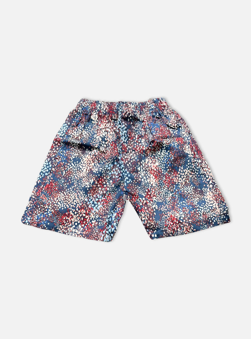Boys Shorts - Red Navy Blue Random Dots Pattern