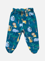 Baby Footed Pant - Dark Green Wild Animals