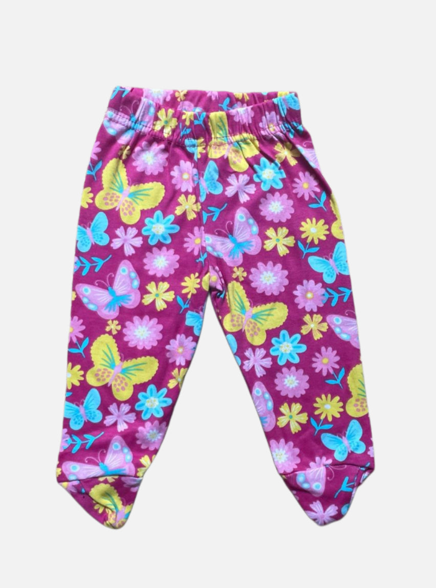 Baby Footed Pant - Violet Flower Butterfly