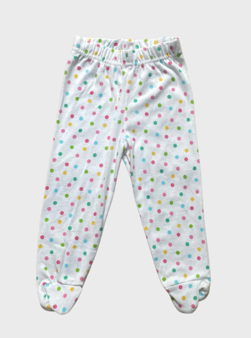 Baby Footed Pant (9 - 12 Months) - White Multi Colours Dots