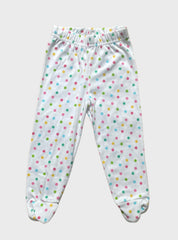 Baby Footed Pant (9 - 12 Months) - White Multi Colours Dots