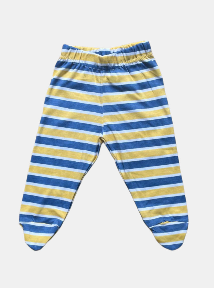 Baby Footed Pant (0 - 3 Months) - Yellow Blue White Stripe