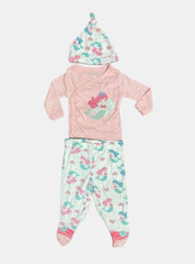 Baby Full Sleeve T-Shirt Cap Pant - Pink Sea Queen