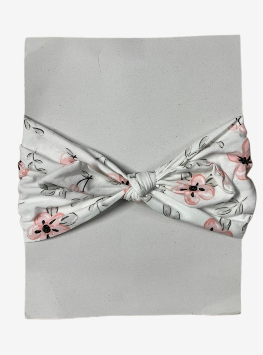 Baby Headband (Elastic) - White Pink Flower
