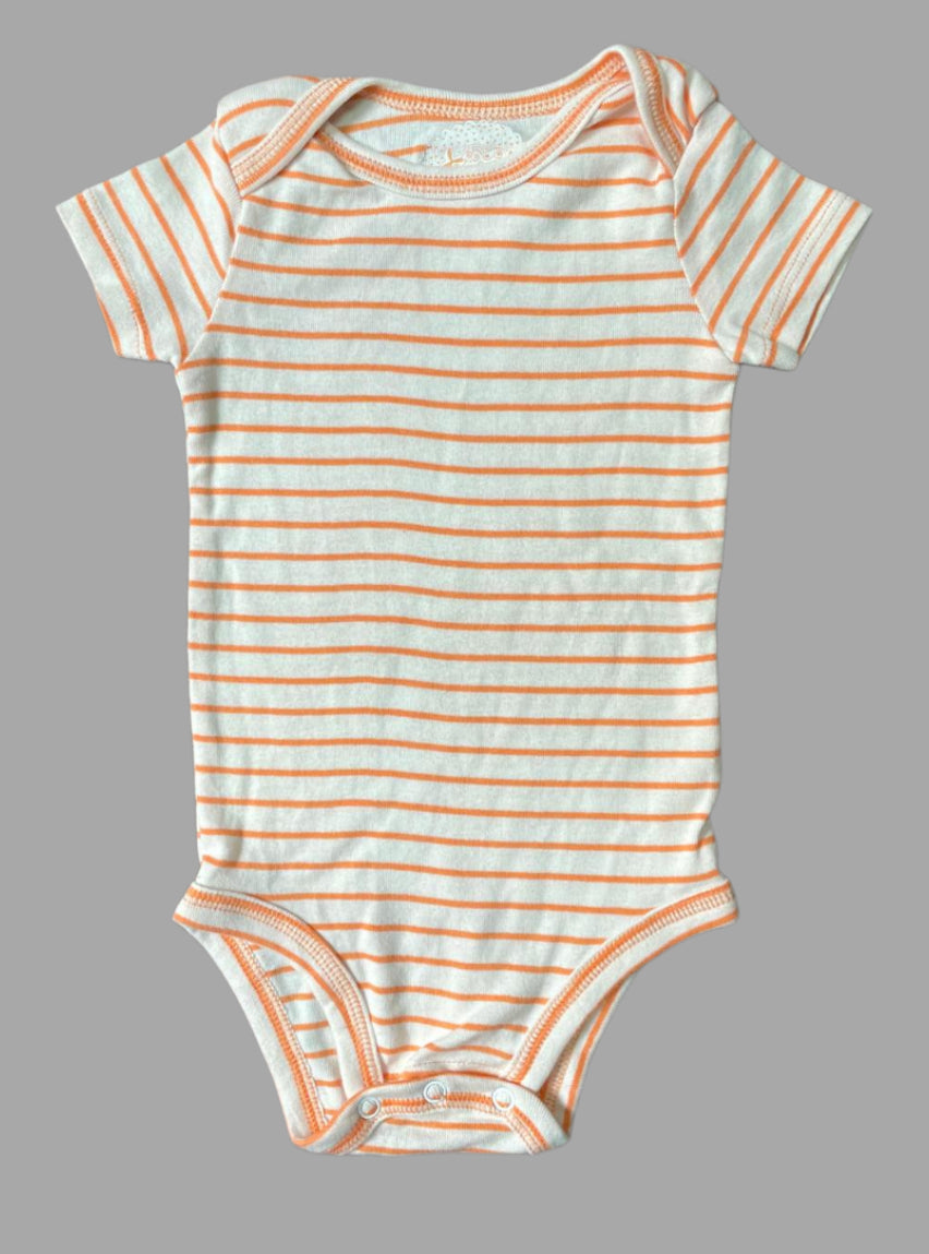 Baby Romper (6 - 9 Months) - White Orange Stripe