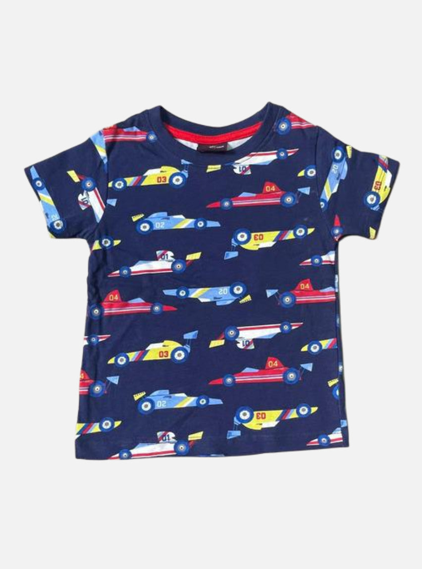Baby T-Shirt (12 - 18 Months) - Navy Blue Race Car