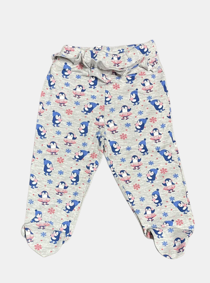 Baby footed pant - Grey Penguins
