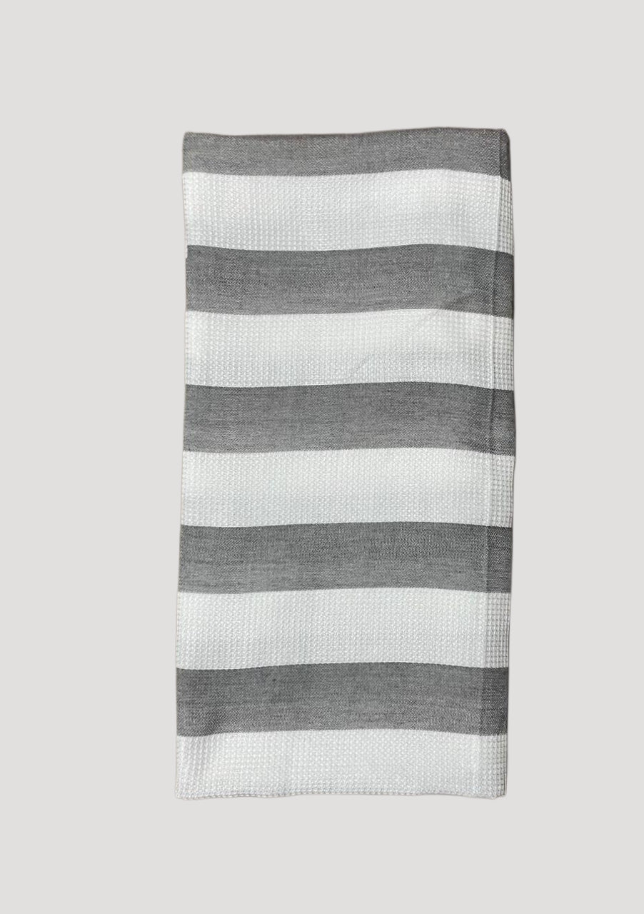 Bamboo Towel - Grey With White Stripe