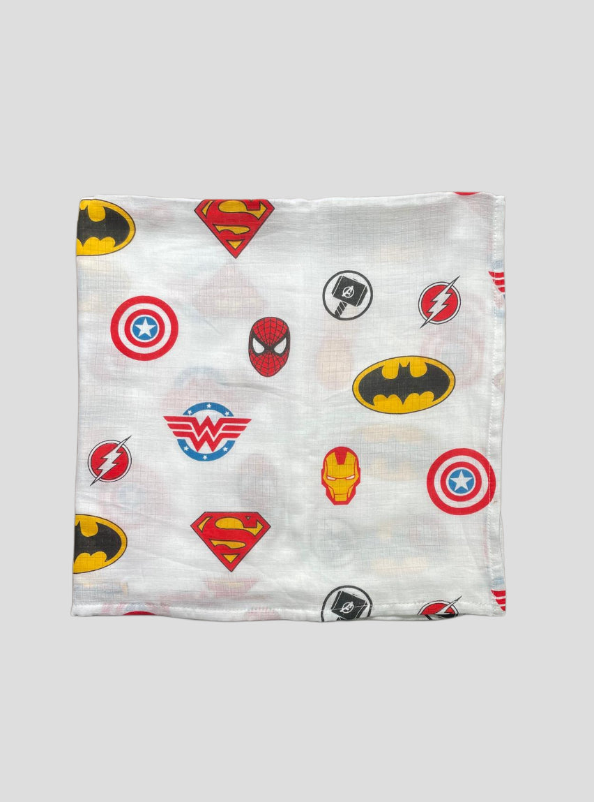 Big Muslin Towel - White Base Superhero